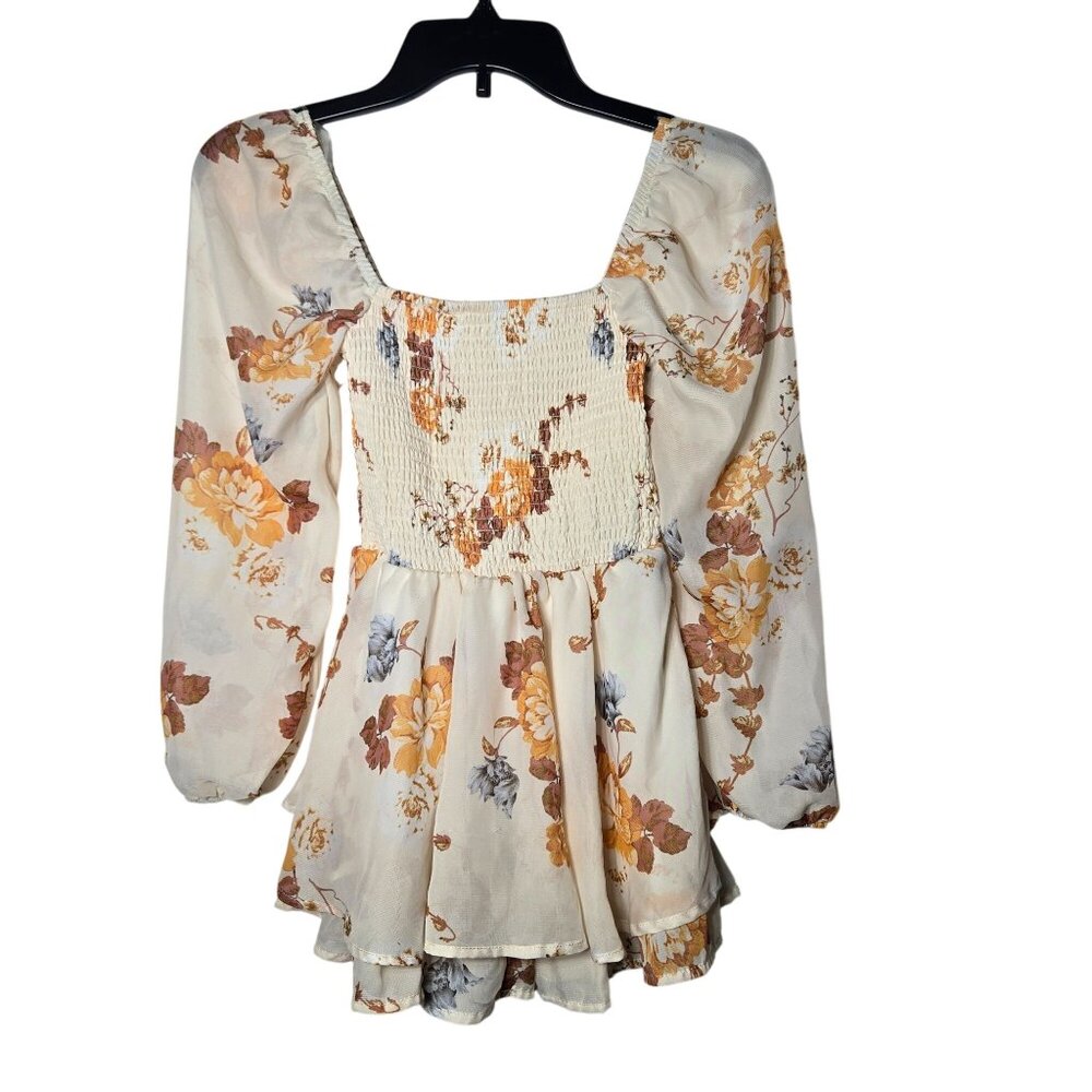 Rue 21 Womens Ivory Floral Smocked Top‎ Size XXS Romantic Boho Cottage Dainty